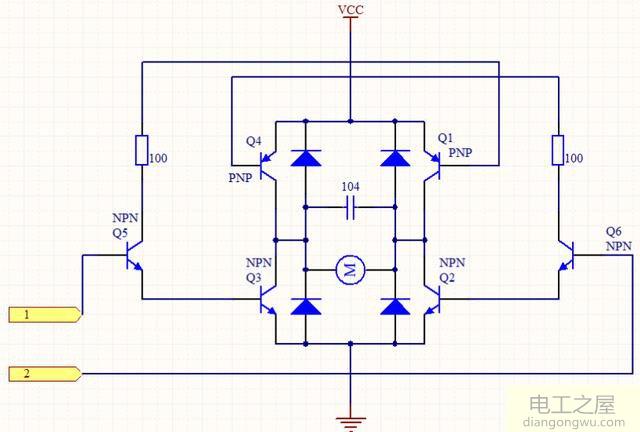 用三極管實現直流電機正反轉電路