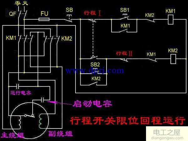 220v電動(dòng)機(jī)正反轉(zhuǎn)加行程開(kāi)關(guān)接線原理圖