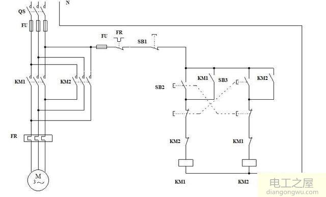 電機(jī)正反轉(zhuǎn)帶顯示燈控制電路