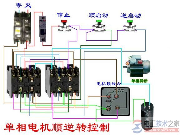 單相電機(jī)正反轉(zhuǎn)實(shí)物接線圖2